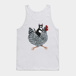 Tuxedo Cat on a Chicken Tank Top